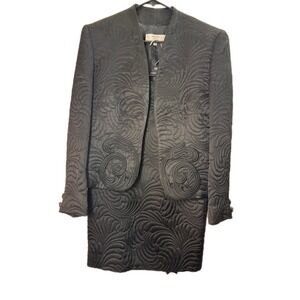 VTG Valentino Boutique Skirt‎ Suit Set Black Quilted Jacket Pencil Skirt Women 8